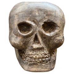 Late 19th Century Hand-Carved Pitch Stone Sicilian Sculpture of a Skull
