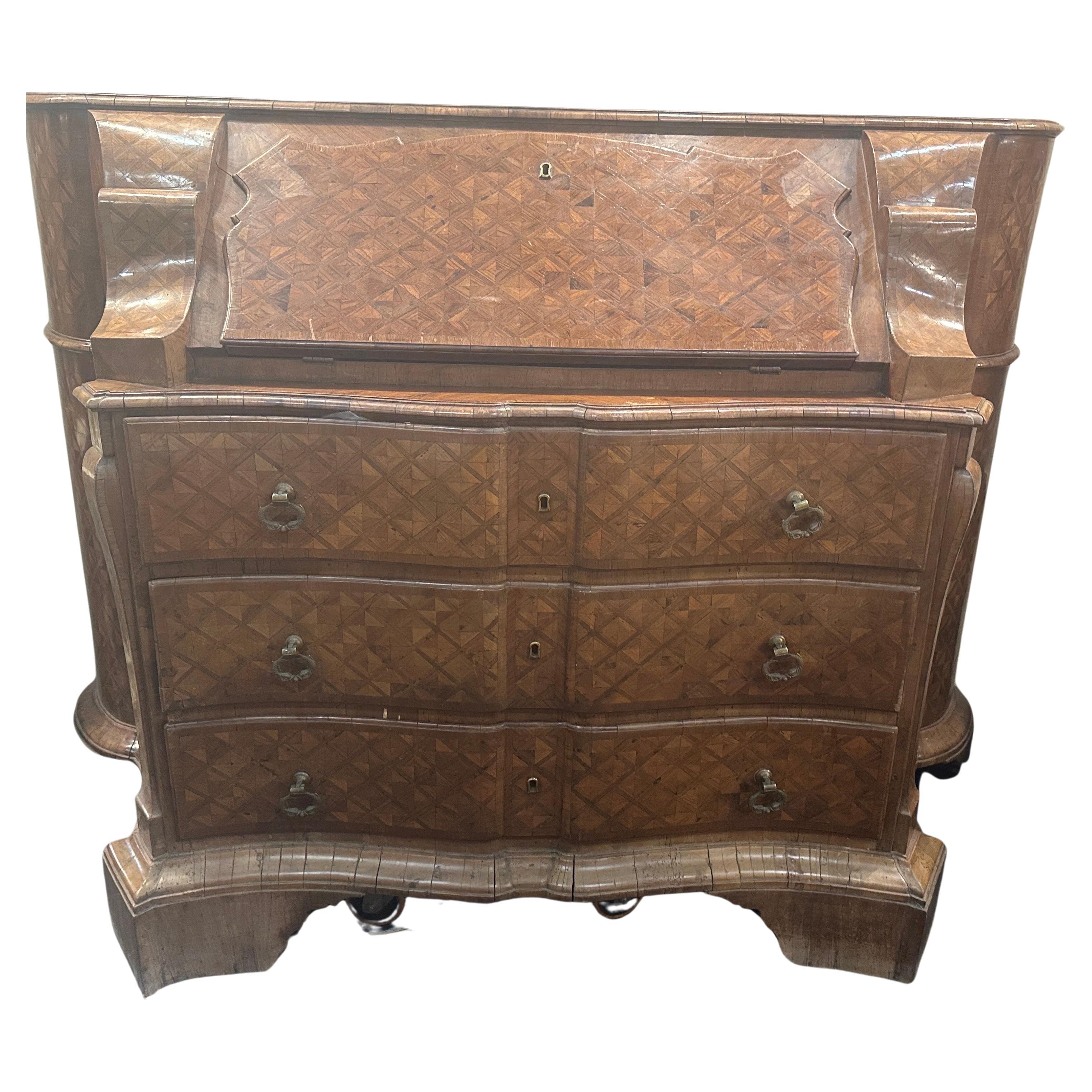1770s Louis XV Important Roman Marquetry Flap Dresser