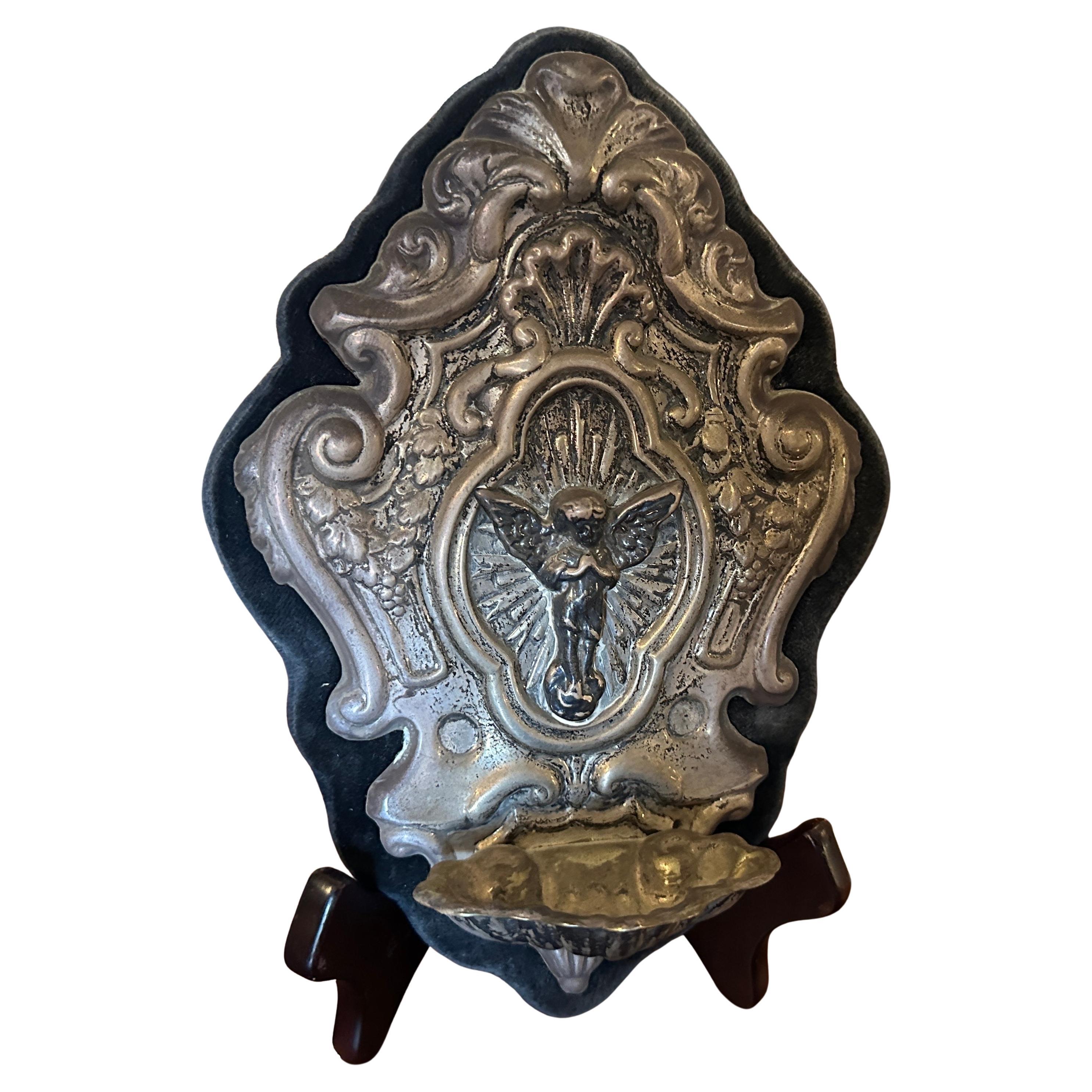 1960s Metal and Velvet Italian Holy Water Stoup For Sale