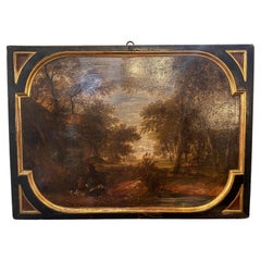 Napoleon III Oil on Wood Panel Painting of a Landscape Italian Overdoor