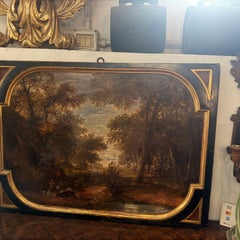 Napoleon III Oil on Wood Panel Painting of a Landscape Italian Overdoor