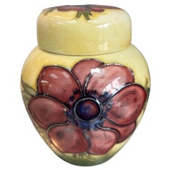 Moorcroft Vintage Anemone Ginger Jar With Lid, Stamped & Signed, Original Label