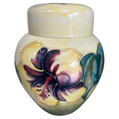 Moorcroft Vintage 5” High Hibiscus Ginger Jar With Lid, Stamped & original Label