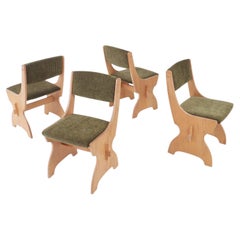 Set of Four Norwegian Pine Dining Chairs in Green Corduroy, 1960s