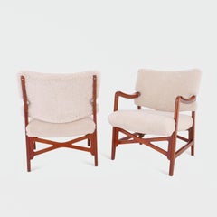 Norwegian Lounge Chairs by Hiorth & Østlyngen in New Zealand Sheepskin, 1950s