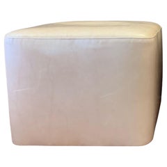 Cream Leather Ottoman with Caster Wheels