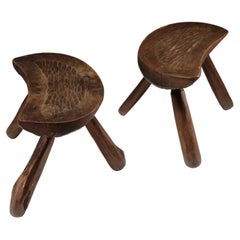 Pair of French Brutalist tripod stools, 1950s