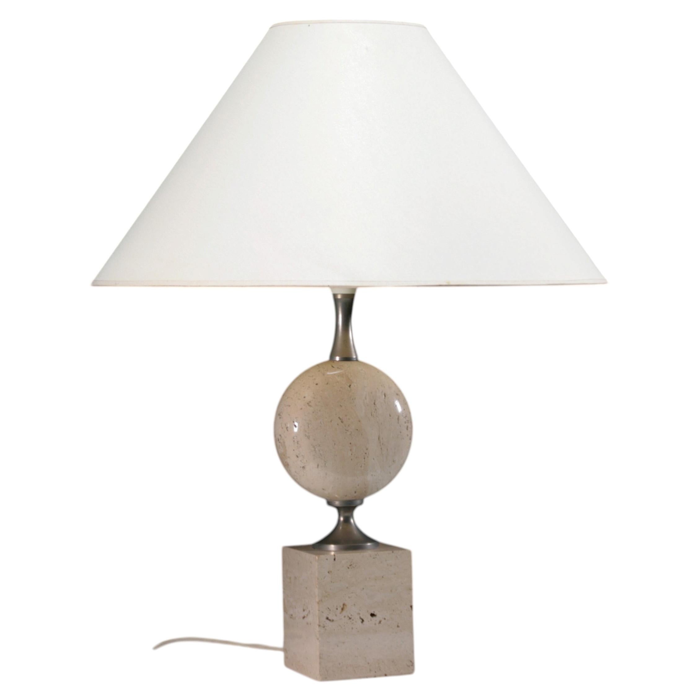 Travertine table lamp by Philippe Barbier, France, 1970s For Sale