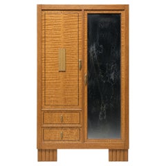 Art Deco wardrobe in solid oak and burl wood, France, 1930s