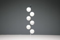 Six-globe floor lamp in opal glass and chrome-plated metal, Italia 1970s