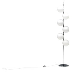 Six-globe floor lamp in opal glass and chrome-plated metal, Italia 1970s