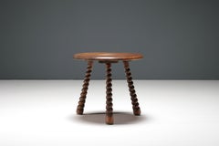 Carved wooden tripod side table with twisted legs, France, 1950s