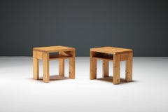 Pair of Mountain Pine Bedside Tables, in the Spirit of Charlotte Perriand, 1960s