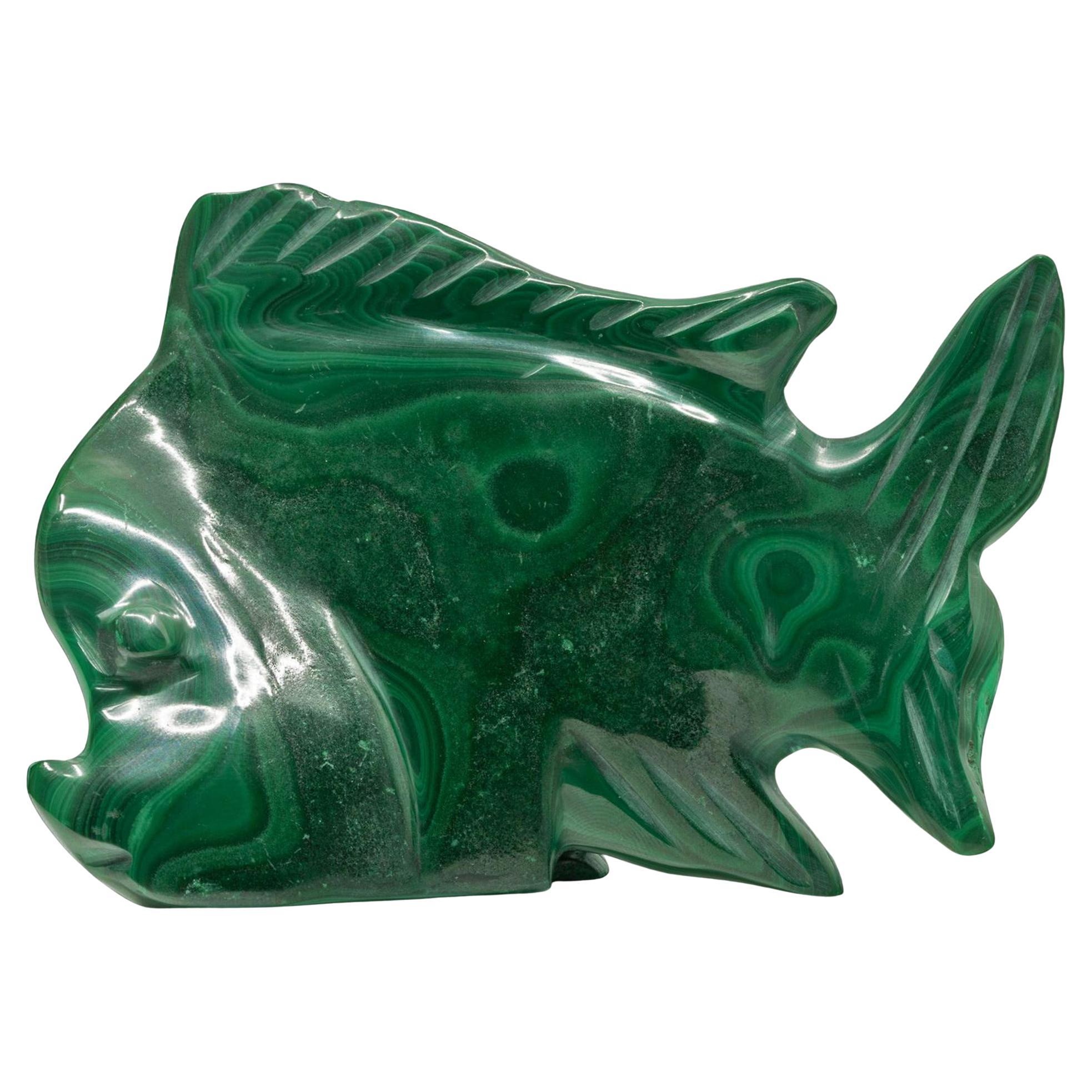 Vero pesce di malachite intagliato a mano // 272 grammi in vendita