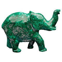 Hand-Carved Malachite Elephant Sculpture from Congo, Polished Finish