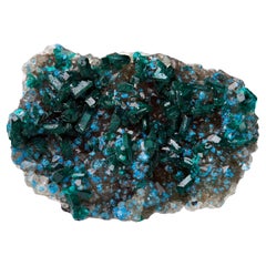 Dioptasio di qualità museale con plancheite su calcite