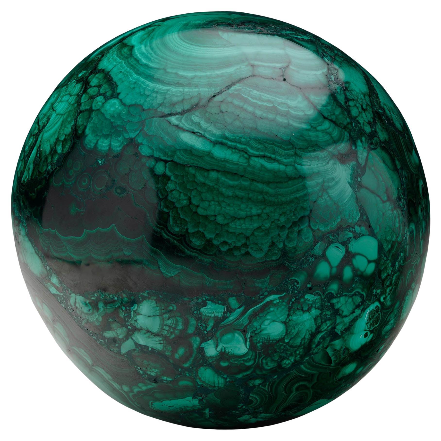 Hand-Polished Solid 3.5" Diameter Malachite Sphere // Ver. II