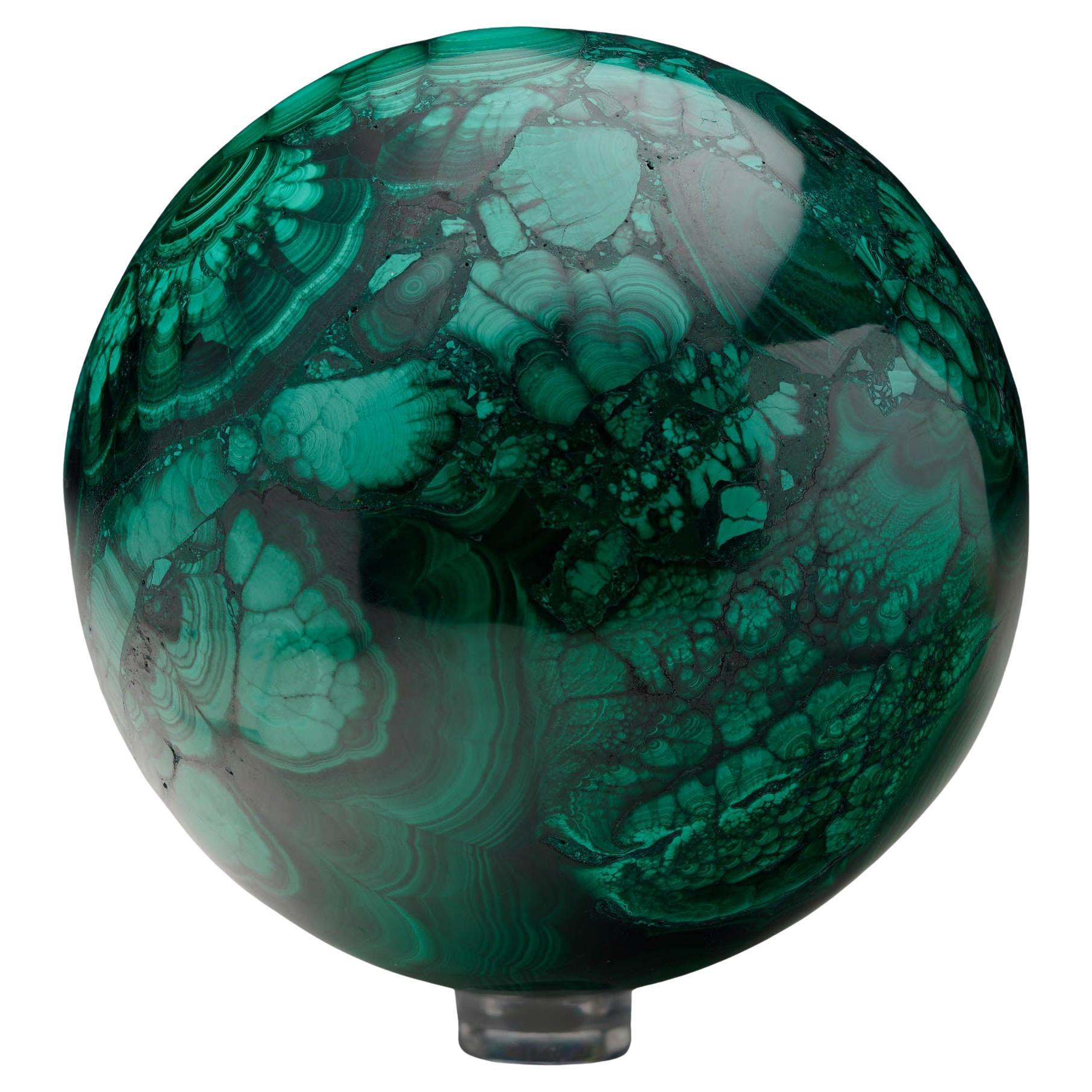 3.5" Hand-Polished Malachite Sphere - Modern Home Decor