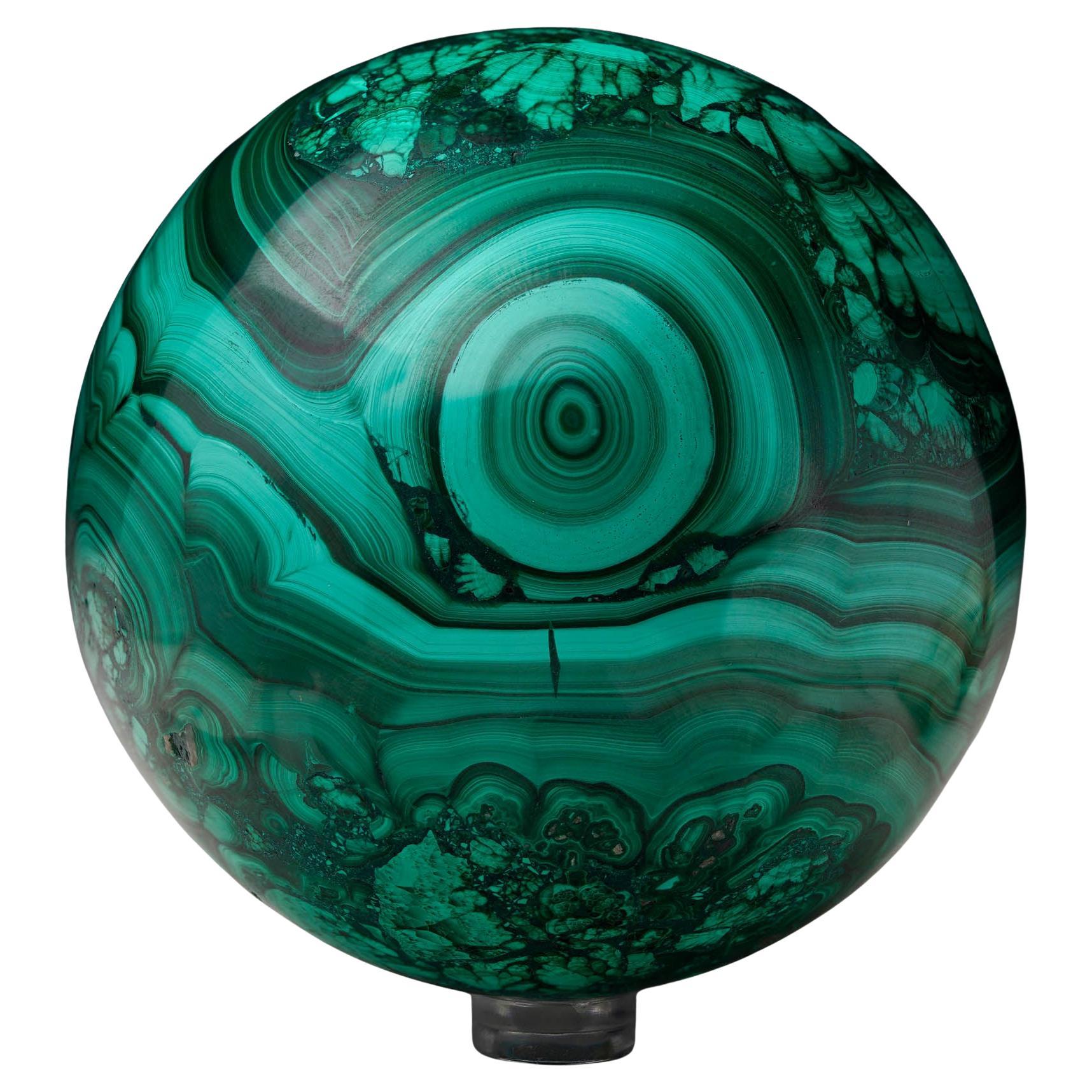 Hand-Polished Solid 3.5" Diameter Malachite Sphere // Ver. IV For Sale