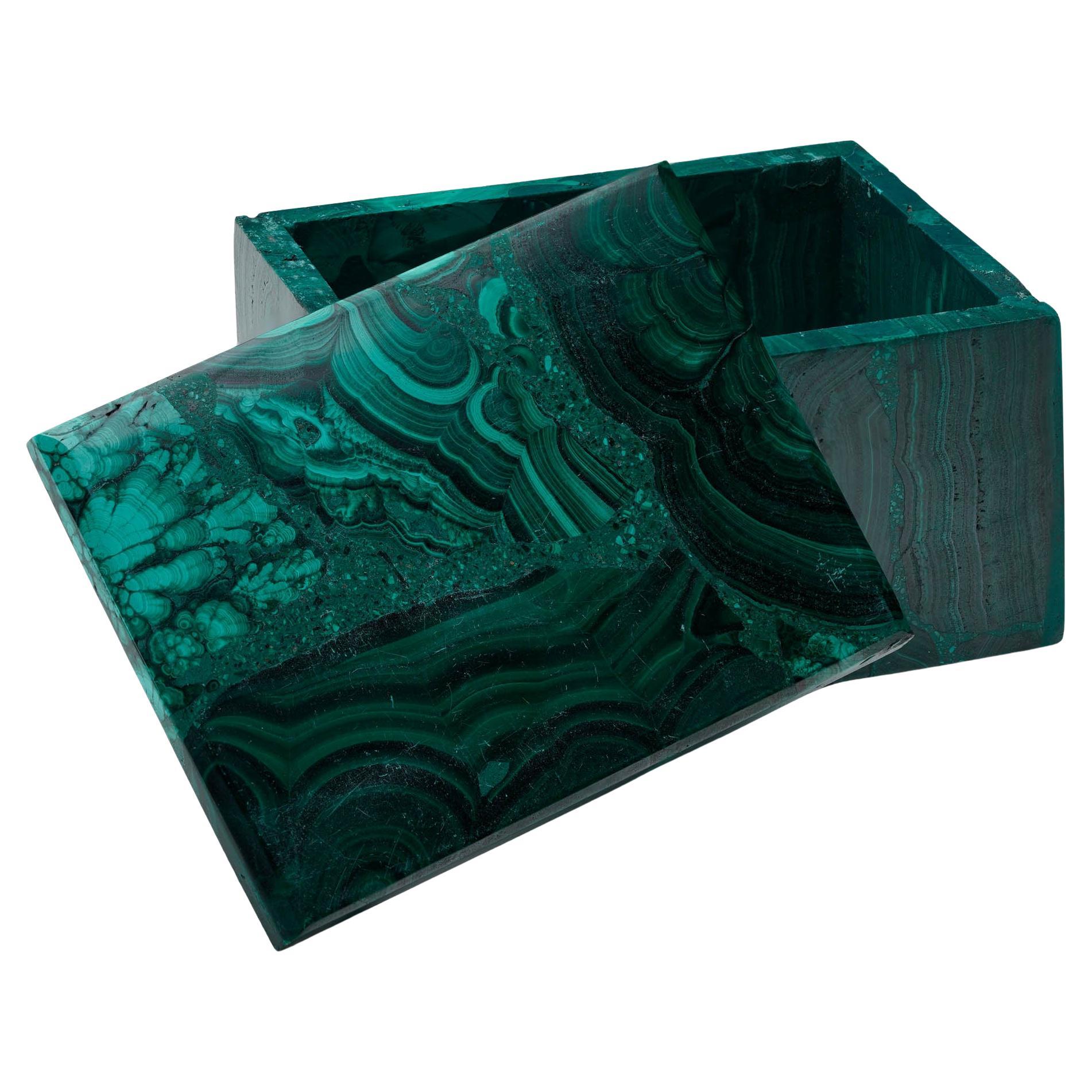 Boîte décorative en malachite sculptée à la main III