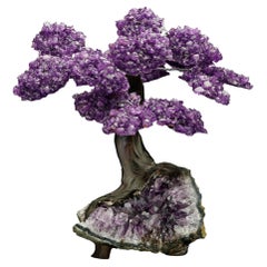 Handcrafted Amethyst Gem Tree Sculpture on Cluster Base, Brazil, 7.5"