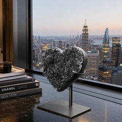 Hand Carved Amethyst Crystal Heart with Custom Stand, Galaxy Geode Decor