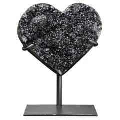 Hand Carved Amethyst Crystal Heart with Custom Stand, Galaxy Geode Decor