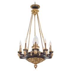 Early 20th c. French Louis-Philippe Revival Gilt & Patinated Bronze Chandelier