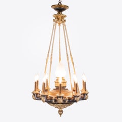 Early 20th c. French Louis-Philippe Revival Gilt & Patinated Bronze Chandelier