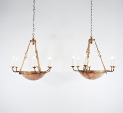 Pr. of Large Early 20th c. French Neoclassical Alabaster Gilt Bronze Chandeliers