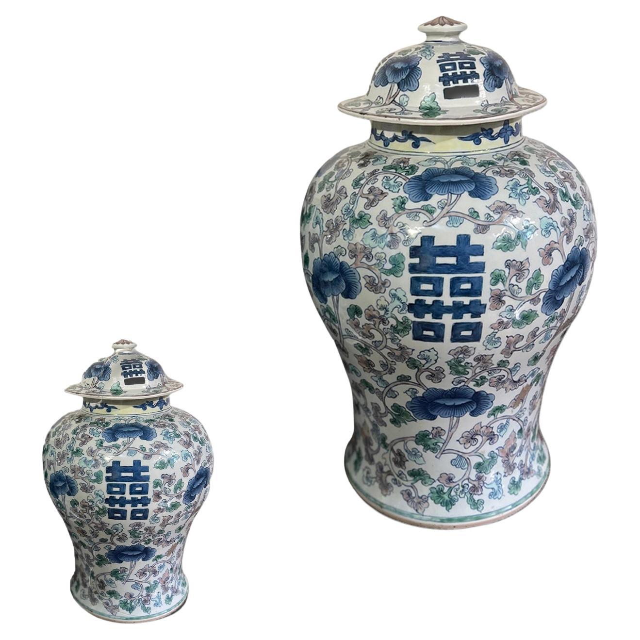 Quing Period, Chinese Pair of Porcelain Potiches For Sale