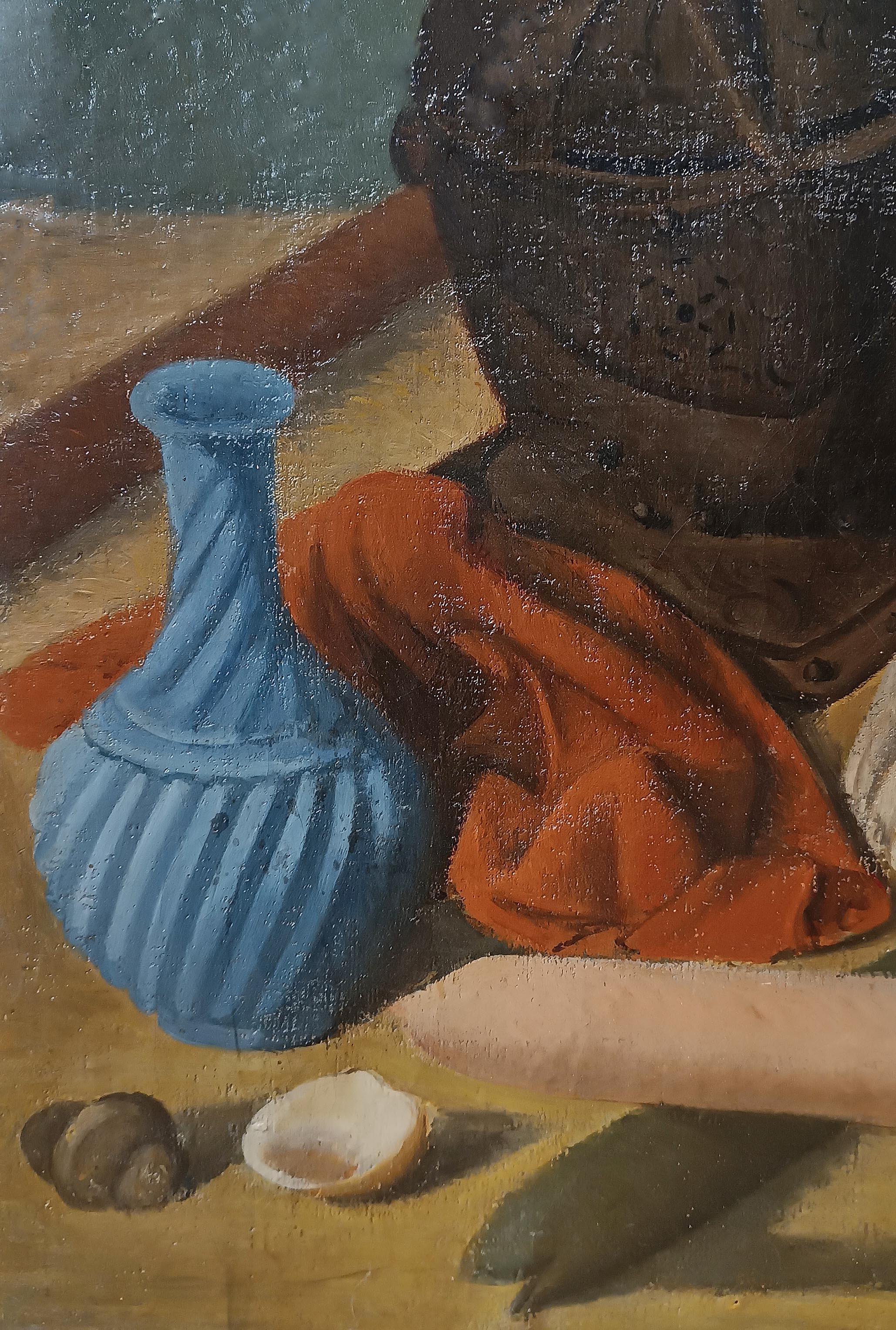 FIRST HALF OF THE 20th CENTURY PAINTING STILL LIFE WITH OBJECTS (Handgeschnitzt) im Angebot