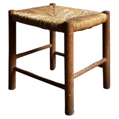 Vintage Small Woven Stool in the Manner of Charlotte Perriand, France, 1950s 