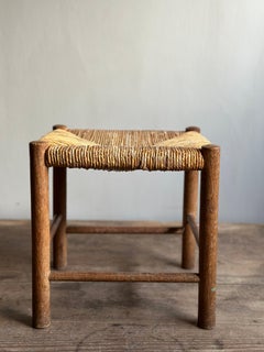 Small Woven Stool in the Manner of Charlotte Perriand, France, 1950s