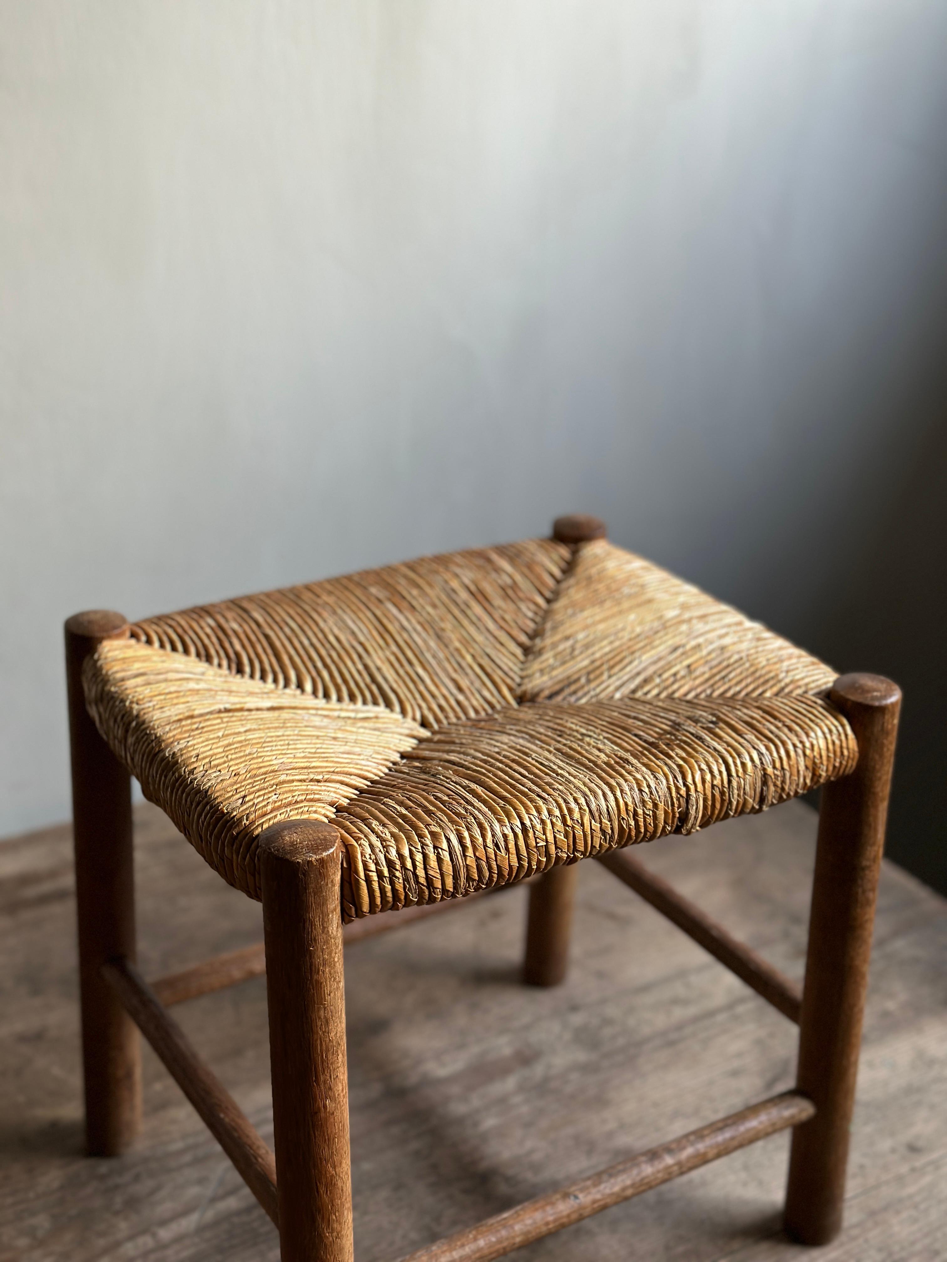French Small Woven Stool in the Manner of Charlotte Perriand, France, 1950s  For Sale