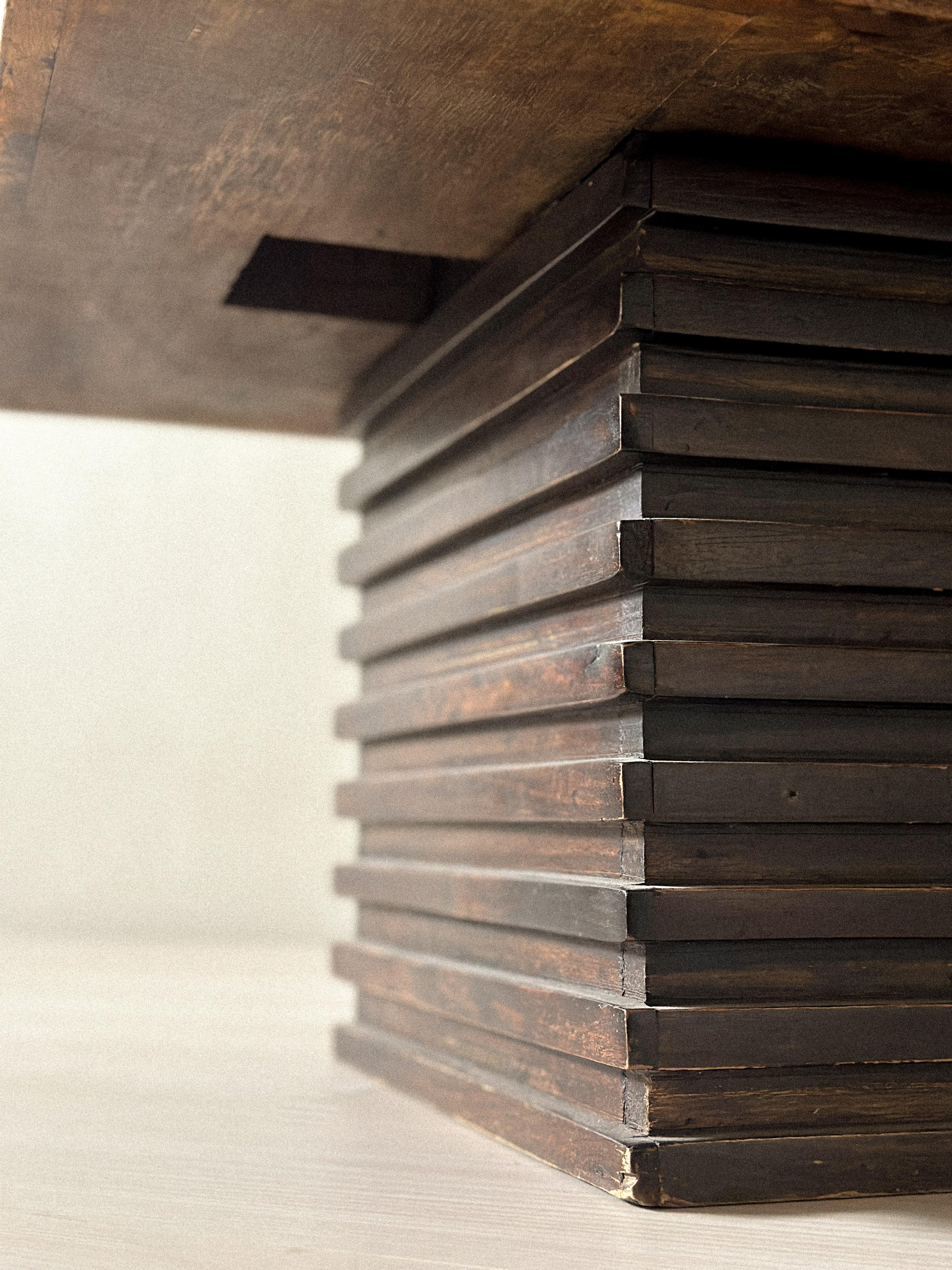 Wood Spanish Modernist Coffee Table with Stacked Base, c. 1960s For Sale