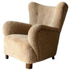 A Danish Cabinetmaker Lounge Chair in Shearling, Denmark c. 1940s
