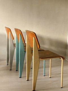 Set of Eight Vintage Dining Chairs In the manner of Jean Prouvé, France c. 1960s