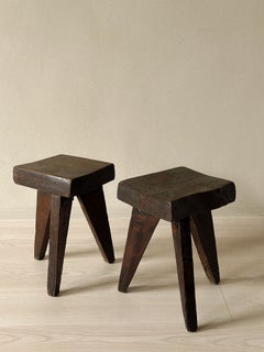 A Pair of Brutalist Stools France, c. 1960s