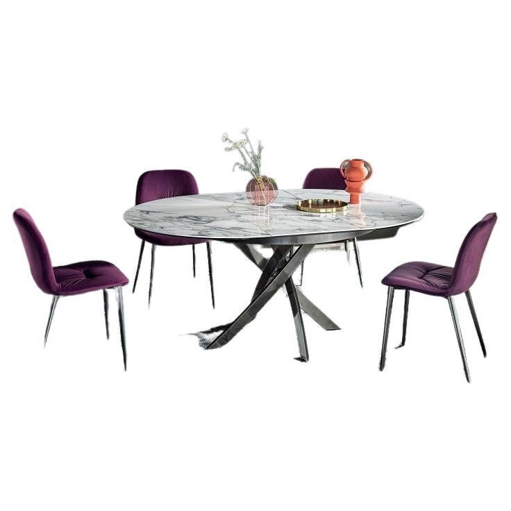 Modern Italian Exetendible Table with Supermarble Top and Lacquered Metal Frame For Sale