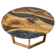 Round Smokey Black Epoxy Resin Conference/Dining Table in Walnut, Made to Order