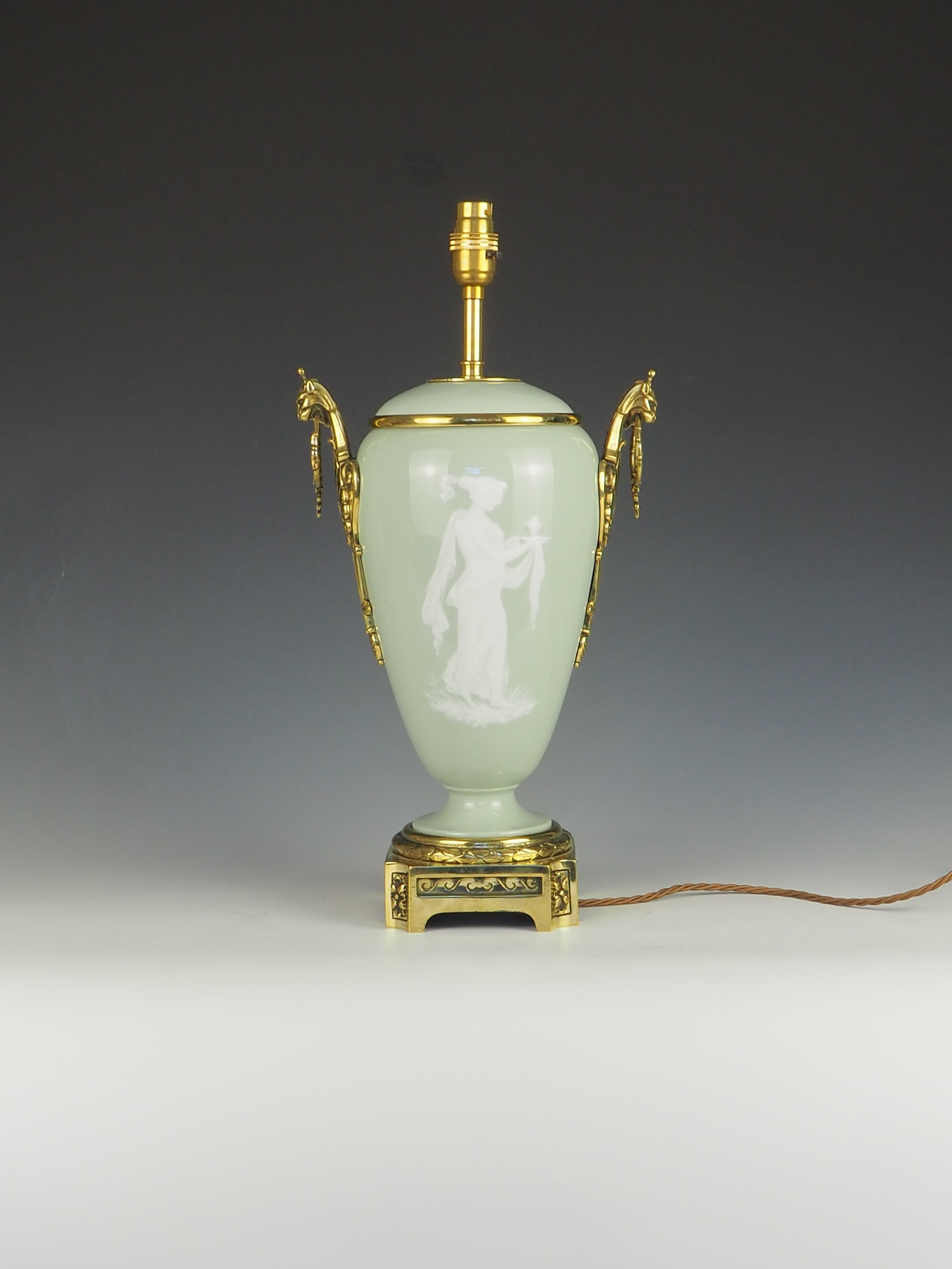Antique French Ormolu Celadon Porcelain and Pate-Sur-Pate Table Lamp
