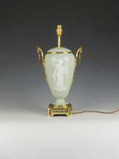 Antique French Ormolu Celadon Porcelain and Pate-Sur-Pate Table Lamp