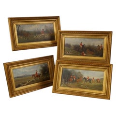 Set of Four Victorian Fox Hunting Oil Paintings by Charles Faulkner, Dated 1891