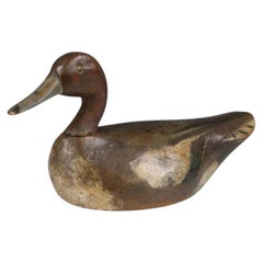 Early 20th Century Hand-Carved & Painted Redhead Working Duck Decoy, Initialled