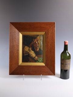 Late 19th Century Continental Oil Painting of Two Horses in a Stable, Signed