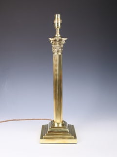 Antique English Brass Corinthian Column Table Lamp