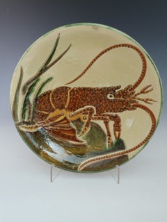 Large Spanish Ceramic Wall Plate with Lobster Decor by Puigdemont  Hand-Painted