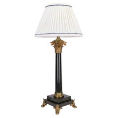 Antique 19th Century French Black Marble Column Table Lamp with Gilt Rococo