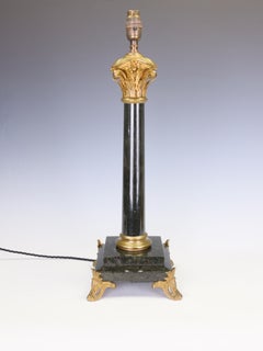 Antique 19th Century French Black Marble Column Table Lamp with Gilt Rococo